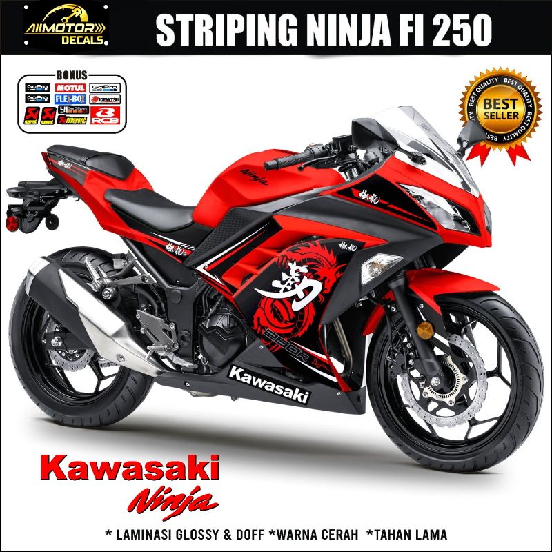 Striping Kawasaki Ninja 250 Fi Edisi Kanji Dragons / Stiker list Variasi Motor Ninja Fi 250 Old