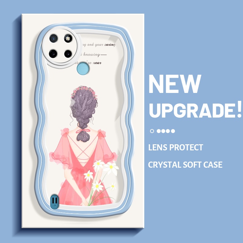 Casing Ponsel untuk Realme C21 C21Y C25Y C15 Casing gaun merah muda gadis penutup case hp telepon lu