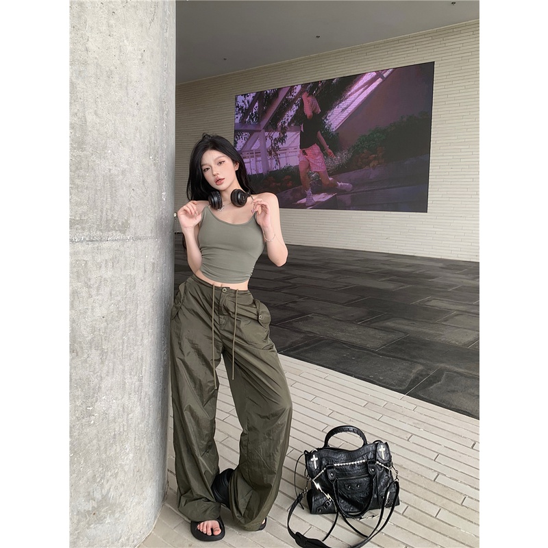 ◈celana wanita import retro low-waist wide-leg casual pants women s summer loose sports pants look thin vertical floor mopping trousers celana celana wanita celana highwaist