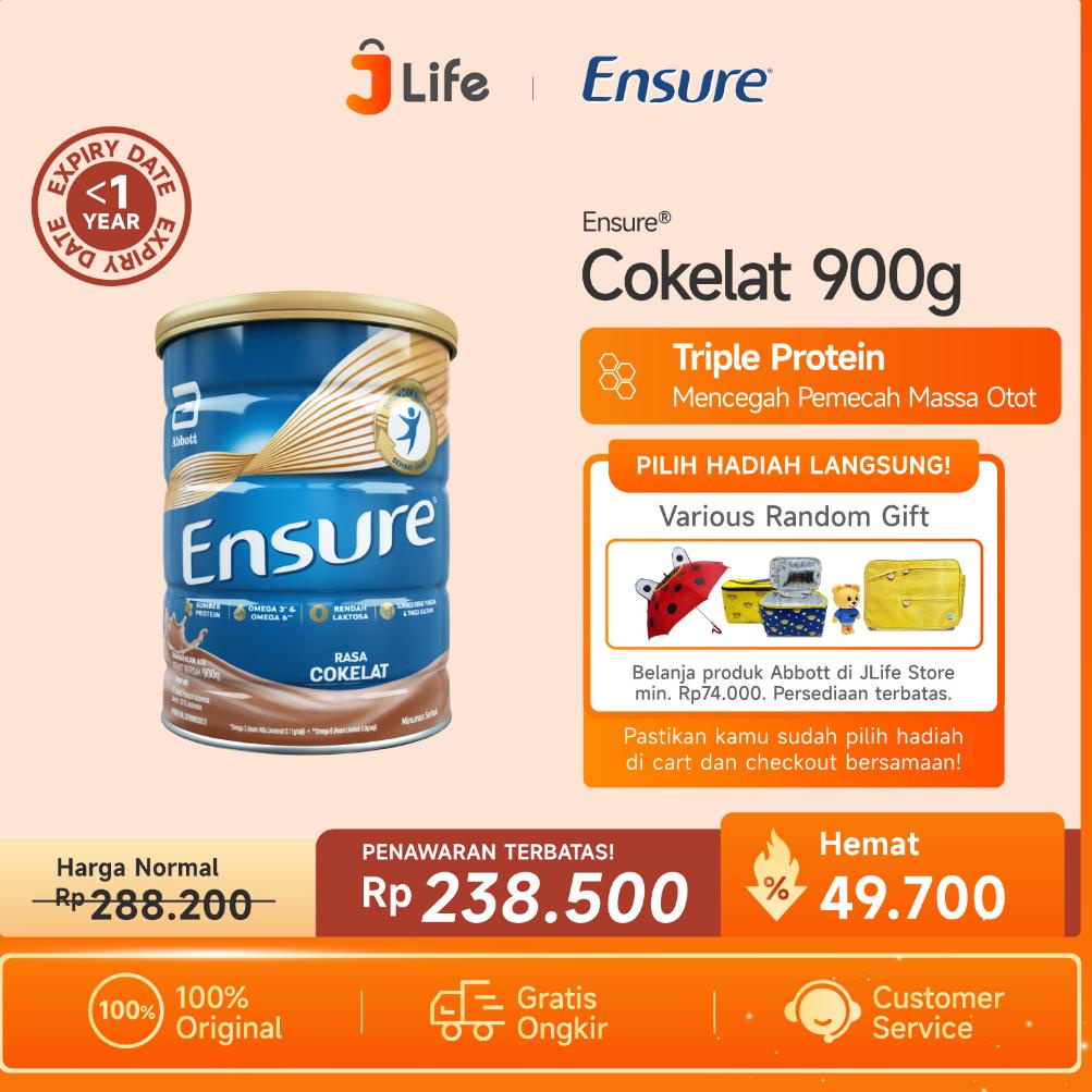 

(♥C6369] Jlife - Ensure Cokelat 900G (Susu Nutrisi Dewasa Rendah Laktosa)