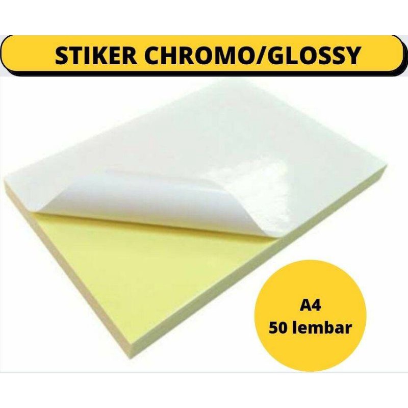 

Kertas Sticker Chromo A4 isi 50 lembar / Stiker Glossy Mengkilap A4