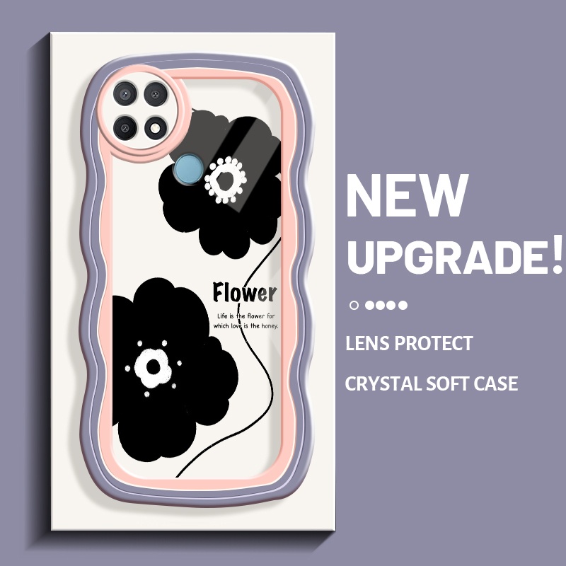 Casing Ponsel untuk OPPO A15 A15s A35 4G Casing bunga hitam baru Macaron warna HP batas gelombang lembut Kesing bening wadah Telepon anti guncangan kreatif Cases kamera Case penutup pelindung Gel silika Back Cover