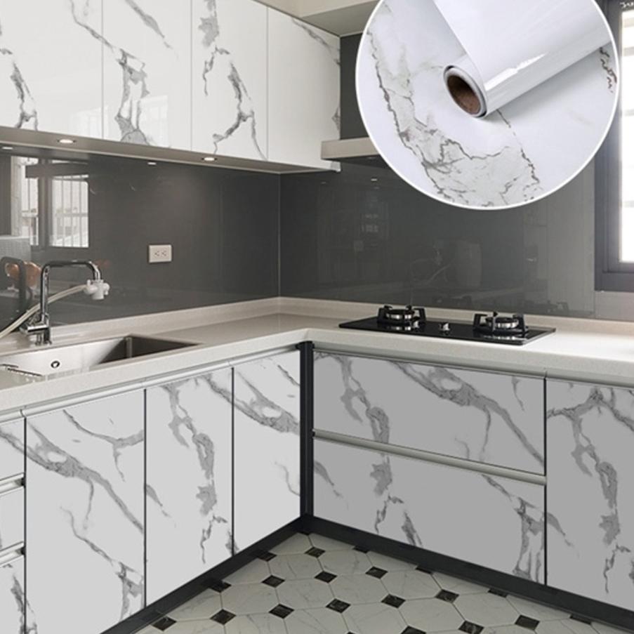 Klaim promo  ( BISA ) Wallstiker Marmer Marbel Glossy Tebal PVC Interior Film / Decosheet / Pelapis 