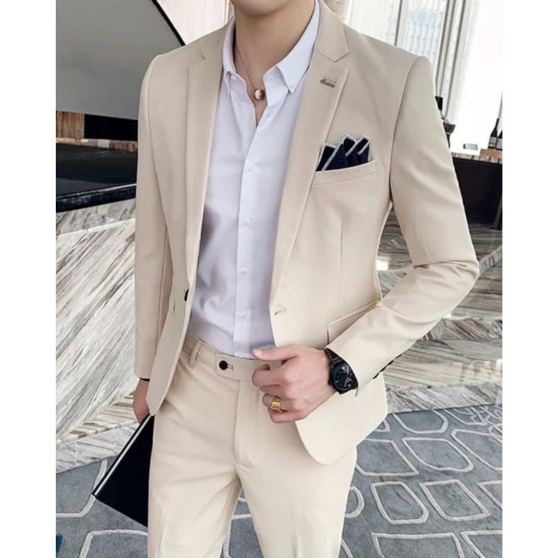 Setelan Jas Blazer Pria Warna Coklat