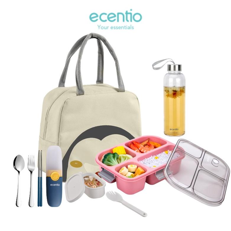 Ecentio Lunch Box Set Tas 1550Ml 4 Grid Kotak Sup 140Ml Tas Bekal Makanan Tempat Bekal Botol Makan S
