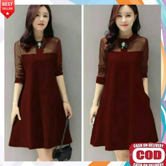 Dres Wanita Dewasa Terbaru 2023 Korea Jumbo Longdress Pesta Mewah Mididres Polos Baju Kondangan Eleg