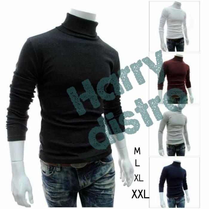 Terlaris Kaos Polos Leher Turtleneck Kaos Pria Korea Kaos Panjang Leher Tinggi