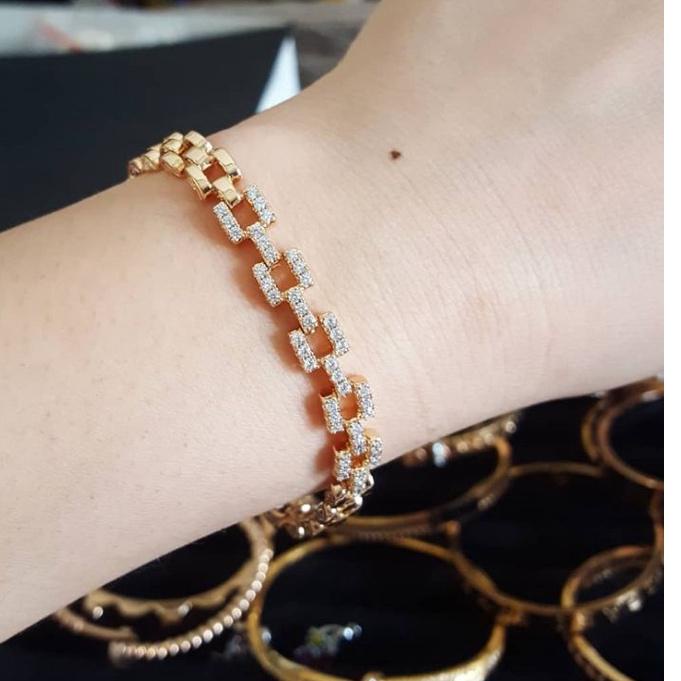 12.12 STOK READY Gelang Tangan Titanium Wanita Gelang Tangan Rantai Jam Permata murah