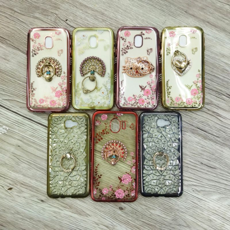 Silikon / Casing / SoftCase Flower List Chrome + Ring Stand Samsung J1/J3 Prime/J3 Pro/J4/J6/J7+