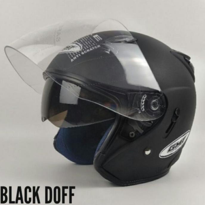 HELM HALF FACE DOUBLE VISOR||GMT BLACK DOFF ORIGINAL||HELM MOTOR SNI