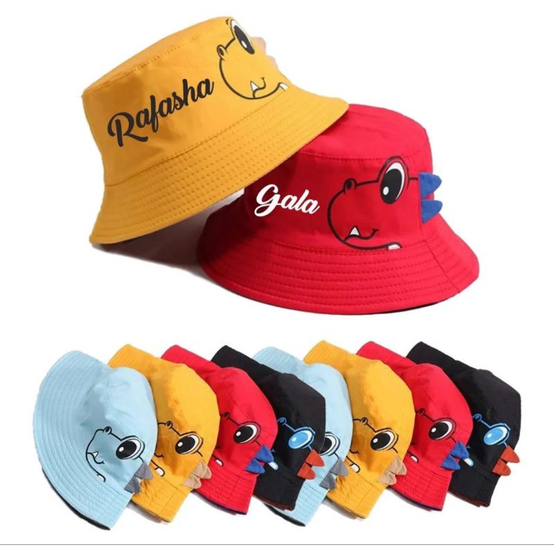 Topi Bucket Hat Motif Dinosaurus Free Bordir Nama