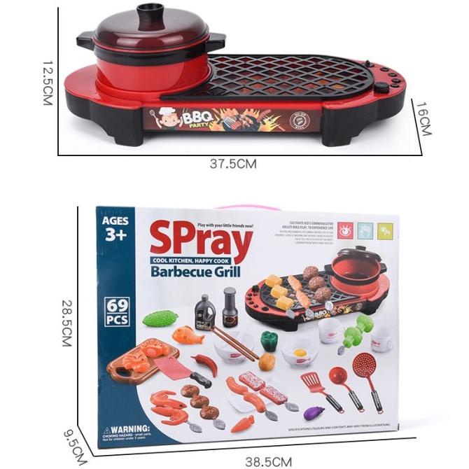 PROMO MAINAN ANAK BBQ STEAMBOAT SET TERLENGKAP 69PCS DENGAN SPRAY MIST  TERMURAH