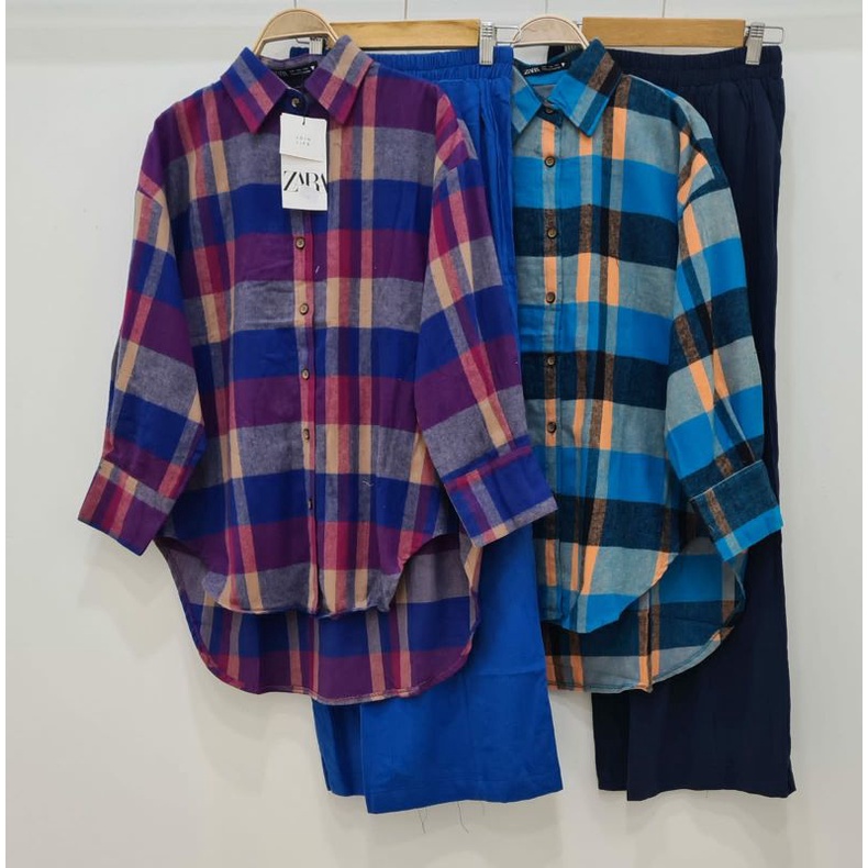 SETELAN KEMEJA KOTAK FLANEL ONE SET KULOT POLOS KEMEJA FLANEL REMAJA WANITA MOTIF KOTAK IMPORT