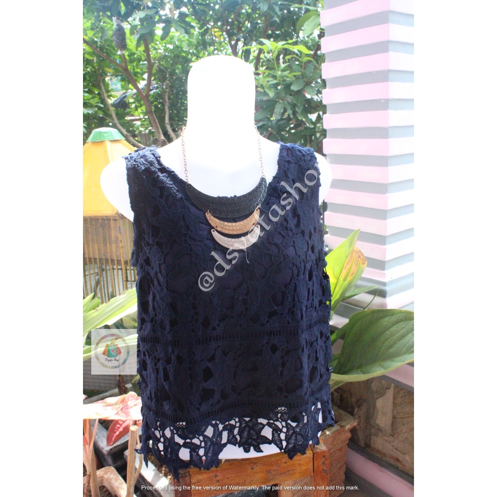 Baju Murah  Blouse / Atasan Brokat Biru Dongker / Navy