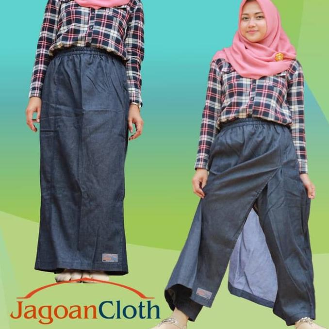 Rok Celana Muslimah Bahan Jeans West Biru Dongker / Softjeans Navy