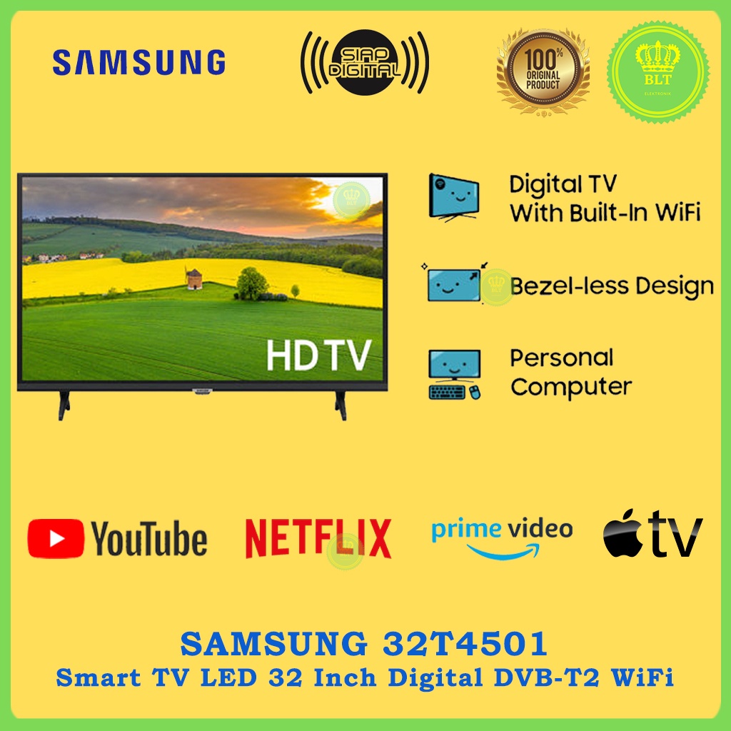 SAMSUNG 32T4501 Smart TV LED 32 Inch HD HDR T4501 Digital DVB-T2 WiFi UA32T4501AKXXD