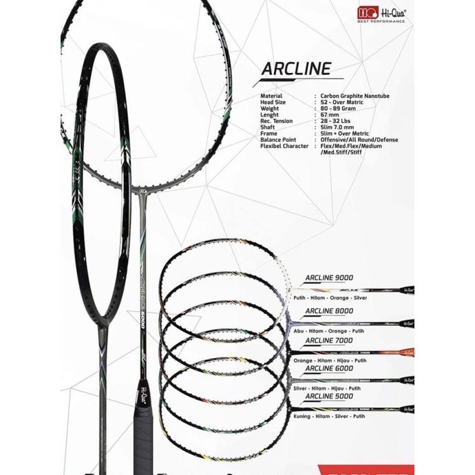 Raket Badminton HIQUA HQ ARCLINE 5000/6000/7000/8000/9000 32 LBS ORI