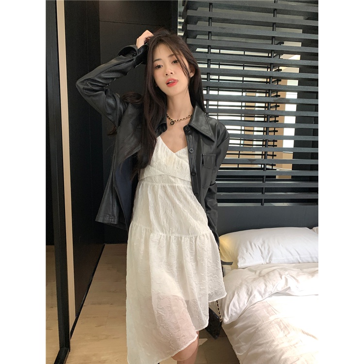 ❀gaun musim panas pantai Perancis temperamen suspender rok gaun putih perempuan musim semi rasa desain A-line rok pendek tidak teratur