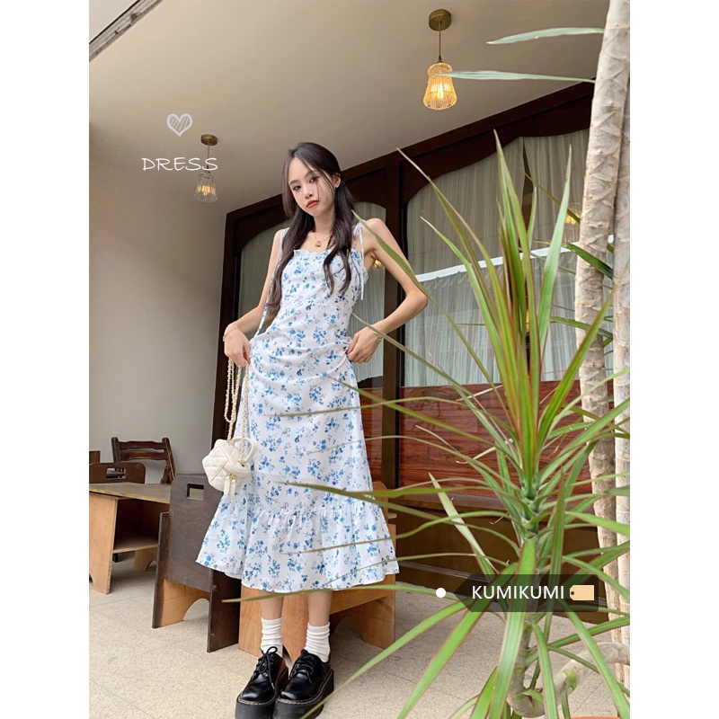 ♙❧✶gaun musim panas pantai pantai temperamen suspender rok ceruk desain rok bunga musim panas wanita gaun ramping gaun manis rok