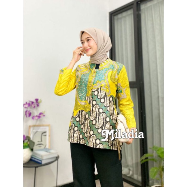 Baju Atasan Wanita Batik Blus Kantor Seragam Lengan Panjang