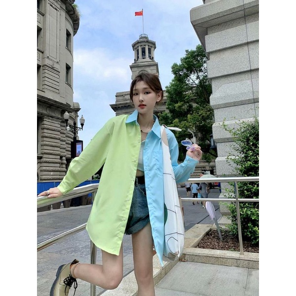 TWO TONE COLOUR SHIRT KEMEJA WANITA LENGAN PANJANG KEMEJA WANITA