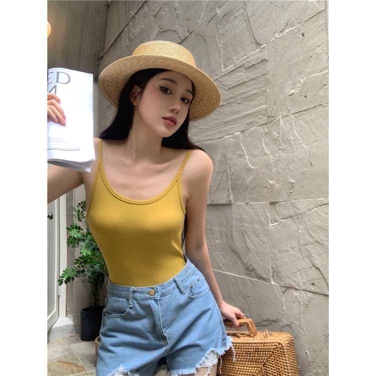 ◈▩cropped top short bottoming shirt dengan atasan tanpa lengan untuk wanita yang ingin dipakai di luar di musim semi dan musim panas terlihat lebih tipis one-piece hot girl camisole #COD