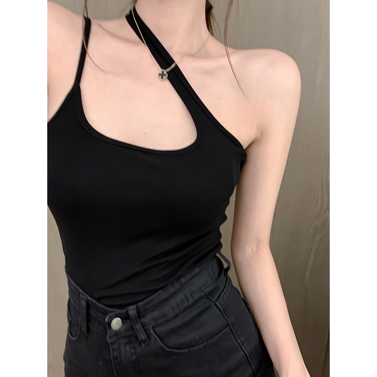 ✙❏cropped top sexy outerwear kamisol tidak beraturan perempuan musim panas babes dengan rasa desain ceruk ketat bottoming shirt top #COD