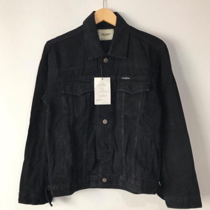 New Sale Jaket Jeans Pria Pull&Bear Full Black Jacket Denim Pull And Bear Hitam Stok Terbatas
