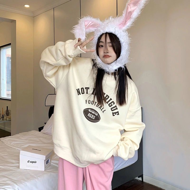 Sweater BIG SIZE (S - 6XL) American Football Crewneck Cream Cute Sweatshirts Korean Fashion Wanita Pria Oversize Harajuku Oblong S M L XL 2XL 3XL 4XL 5XL 6XL mocca beige krem coklat khaki