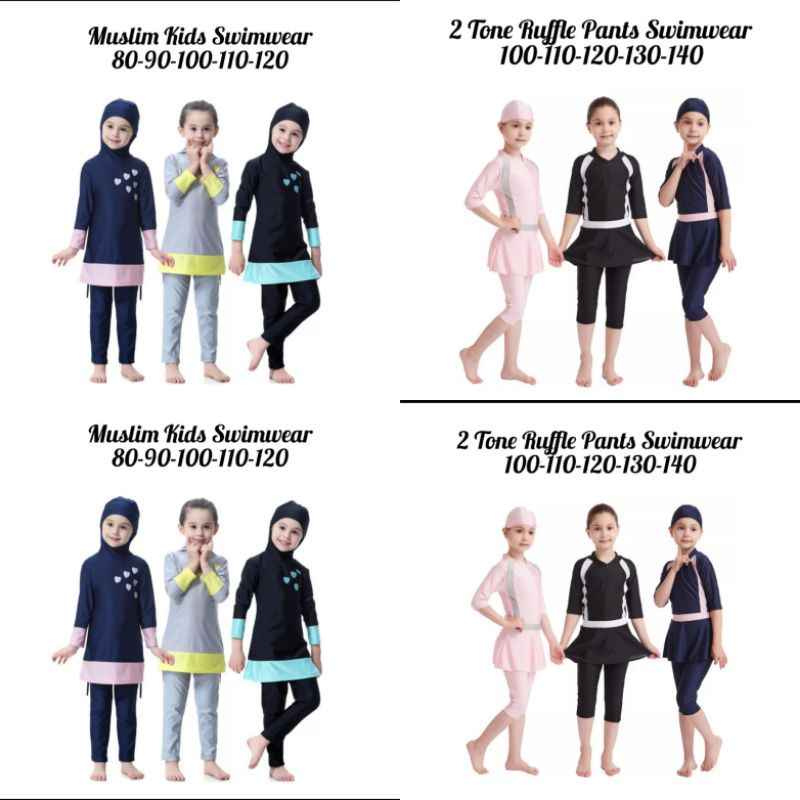 Baju Renang Anak Hijab, Lengan panjang celana panjang, Swimwear Muslim Kids