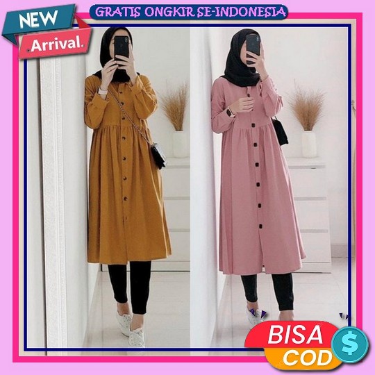 Blouse Korean Style Fashion Muslim Tunik Wanita Terbaru 2023 Jumbo Atasan Wanita Lengan Panjang Tuni