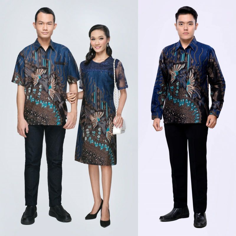 Baju batik couple / Sarimbit batik kemeja dan Dress Wanita - Nagita Keris Biru