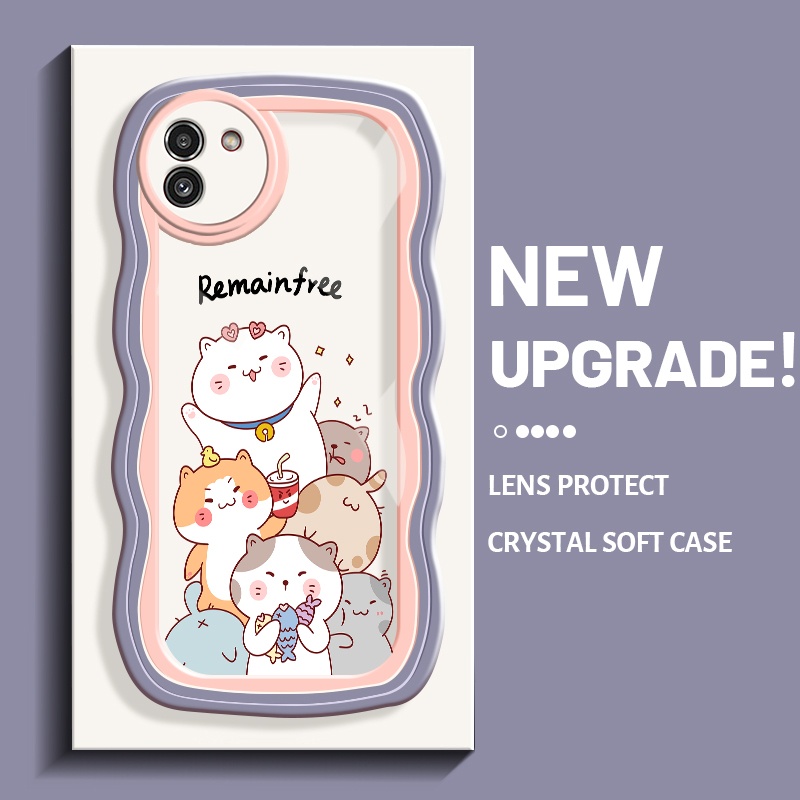 Casing Ponsel untuk Samsung A03 Core A03s A02s M02s Case kartun kucing bahagia HP wadah Telepon anti