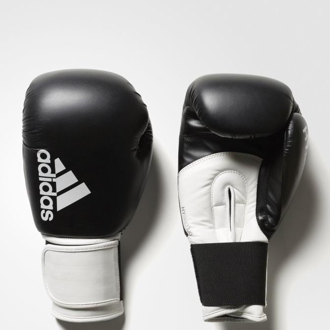 Sarung Tinju Muaythai 12 Oz Adidas Hybrid 100 Black White