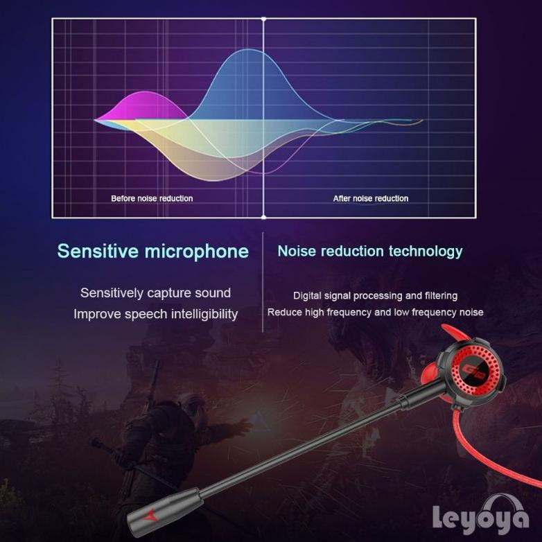 BISA COD - Leyoya G8 Gaming Headset PUBG Bass Noise Reduction Dual Mic Mobile ,.