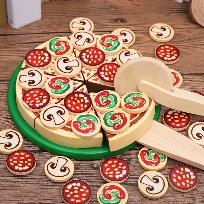 PROMO MELISSA DOUG WOODEN PIZZA MAINAN EDUKASI MASAKAN KAYU POTONG KADO TERMURAH