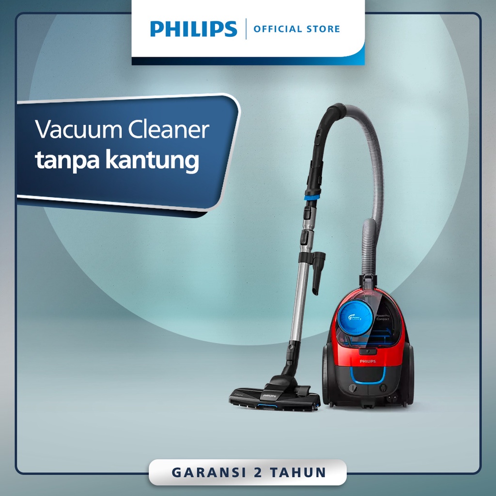 Philips Bagless vacuum cleaner - FC9330-09, Powercyclone 5, daya jangkau 9 m, nozel triactive, filter alergi, penyedot penghisap debu serbaguna, biru merah