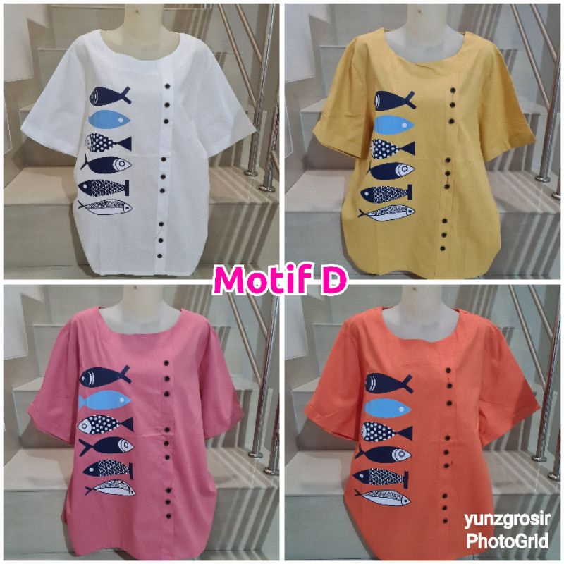 Blouse Katun Bordir dan Sablon Bunga Jumbo 2XL Import