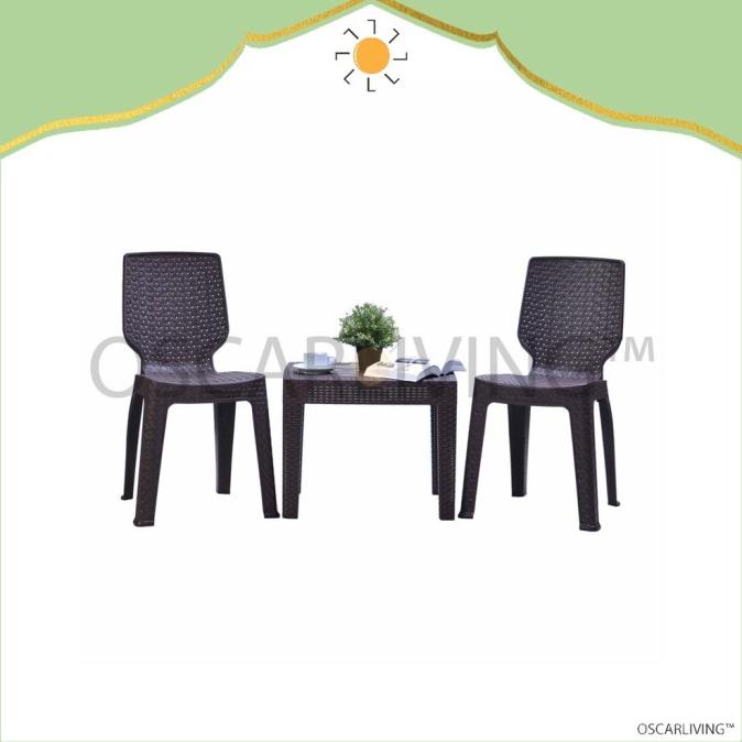 KURSI TERAS SET TABITHA 1 MEJA 2 KURSI PLASTIK MOTIF ROTAN / TERAS SANTAI CAFE EL09I09A82L