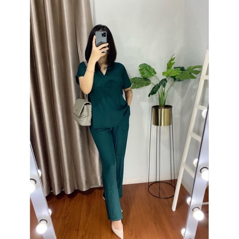 Setelan one set rayon polos | lengan pendek | one set jumbo