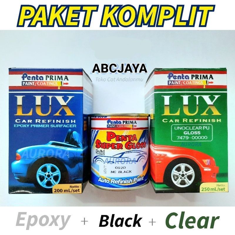 PAKET Cat LUX epoxy + Penta Super Gloss Black Hitam + LUX Clear 200ml