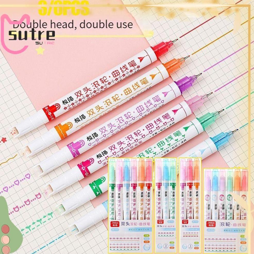 

Sutre 3/6Pcs Curve Stabilo Pen Art Alat Tulis Graffiti Berbentuk Bunga Curve Line Marker Stabilo Berbagai Bentuk