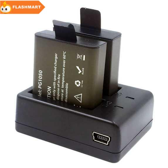 FLASHMART Charger Baterai 2 Slot with 2PCS Baterai for EKEN H9 H9R SJCAM SJ4000