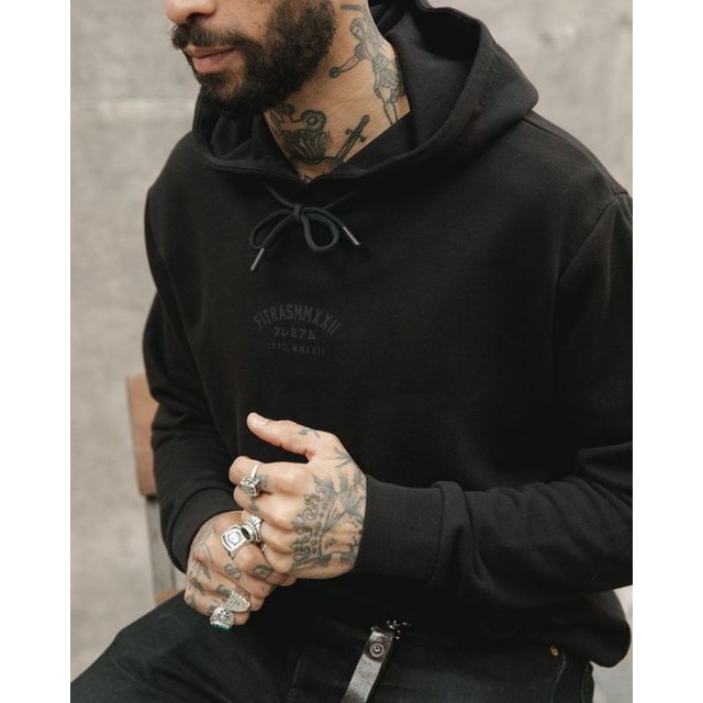 FITRAS - Hoodie Simple Blacken Unisex - Black