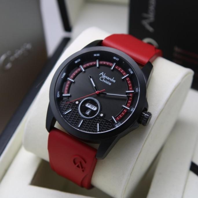 Jam Tangan Pria Alexandre Christie Ac 6656 Ac6656 Black Red Candra.Halim