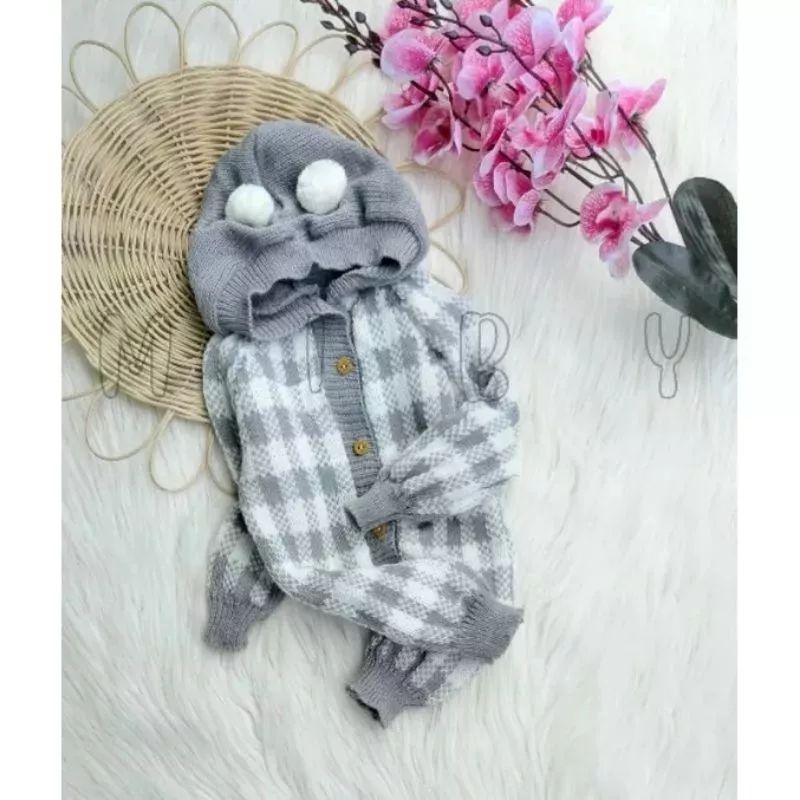 Jumpsuit Catur Kotak rajut tebal jumper bayi murah