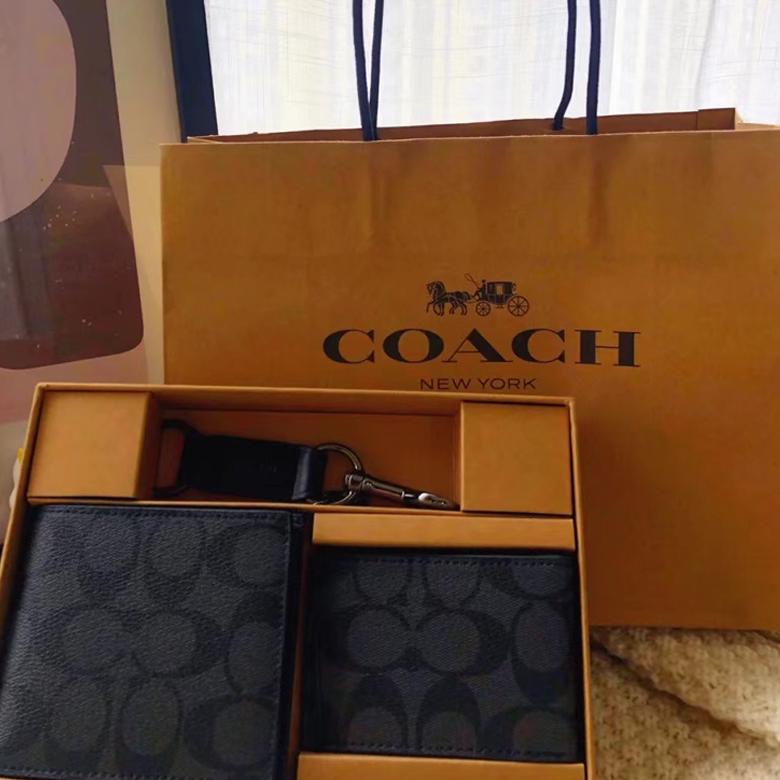 Tas coach wallet original 100% 3 in 1 Men With Card Holder Black - COACH bag Dompet Pria Kulit Branded Asli Terbaru Best Seller