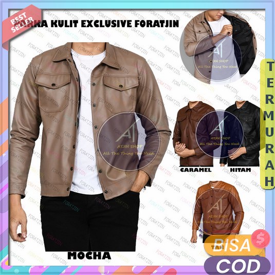 Cod Promo Jaket Kulit Pria Tebal Polos Terbaru 2023 Anti Air Angin Murah Terlaris Jacket Bapak2 Kual