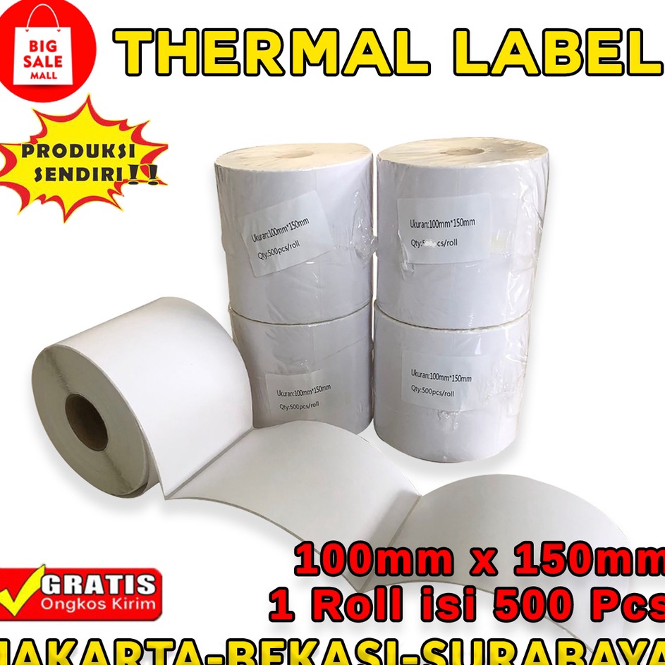 

DGL.27Jn23ᶜ • Kertas Thermail Stiker Thermal 100x150 isi 500 & 250 lembar, Label Thermal barcode, Kertas EDC/printer mini bluetooth