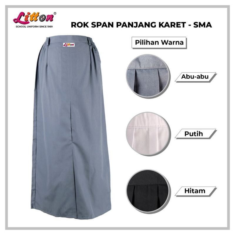 LITTON Rok Sekolah SMA abu abu Span Panjang Pinggang Karet JUMBO / Seragam Sekolah SMA